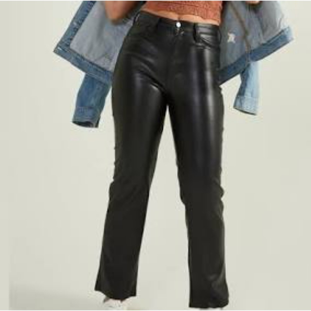 Altar'd‎ State Black Faux Vegan Leather Straight Leg Pants High Rise Size 9/29